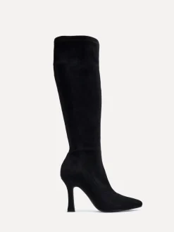Noir - Linzi Gabrielle High Leg Extensible Faux suède Bottes