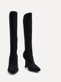 Noir - Linzi Gabrielle High Leg Extensible Faux suède Bottes