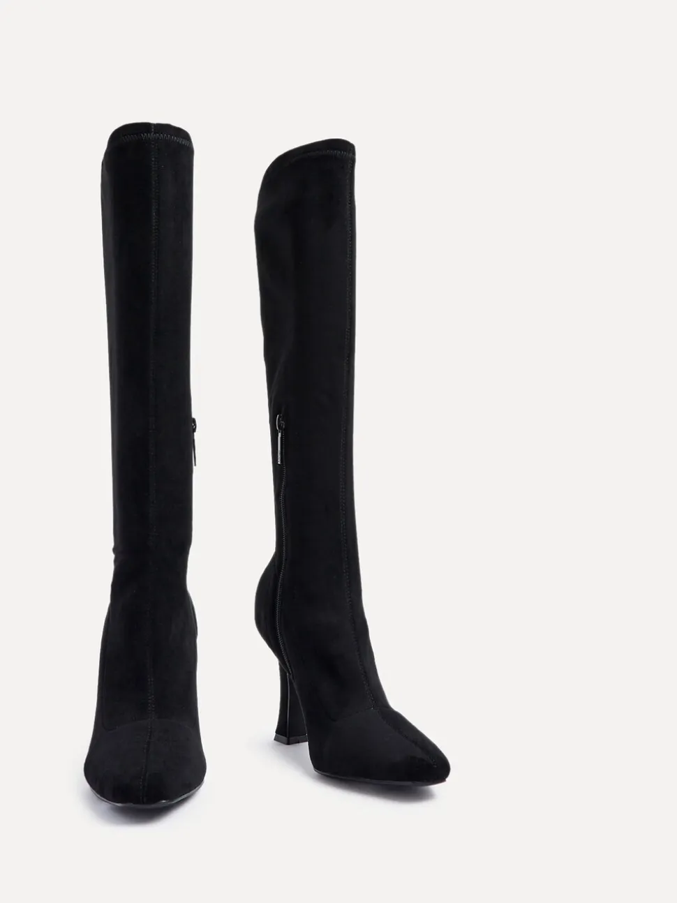 Noir - Linzi Gabrielle High Leg Extensible Faux suède Bottes