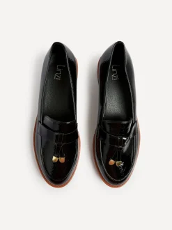Noir - Linzi Nancy Patent Loafers With Tassel Detail