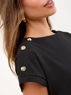 Noir - Lipsy Mini robe droite à ceinture boutonnée militaire