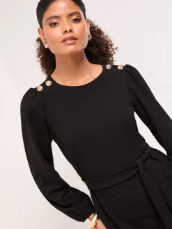 Noir - Lipsy Mini robe droite à manches longues à boutons militaires