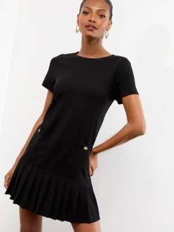 Noir - Lipsy mini-robe décalée militaire plissée à boutons