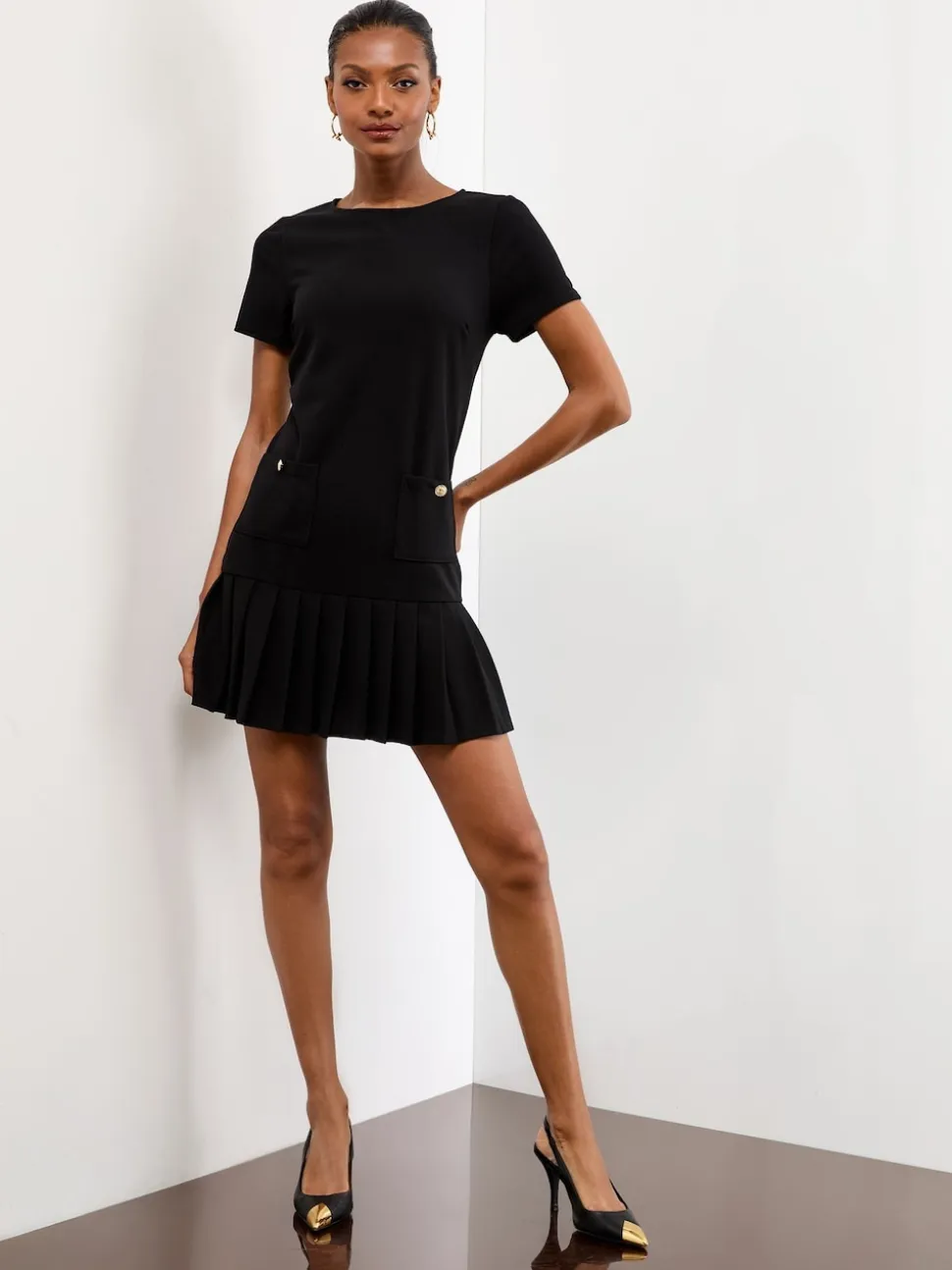 Noir - Lipsy mini-robe décalée militaire plissée à boutons