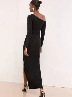 Noir - Lipsy Robe longue à manches longues sur l’épaule rassemblée