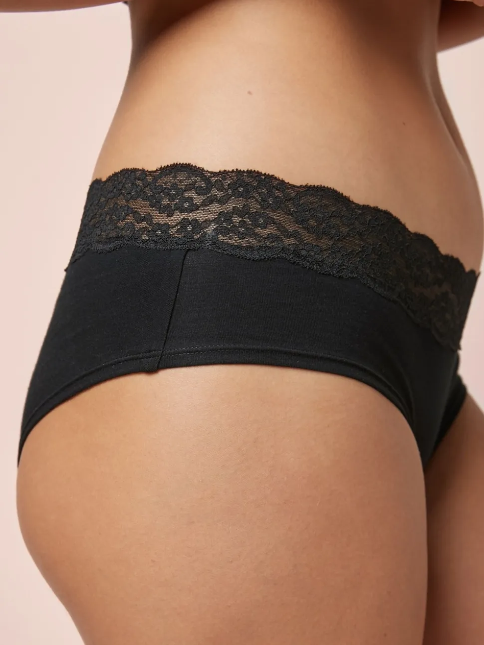 Noir - Lot de 4 culottes en coton et dentelle
