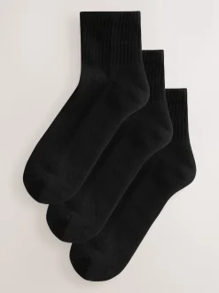 Noir - Lot de 3 paires de chaussettes courtes côtelées à semelle coussinée avec soutien de la voûte plantaire