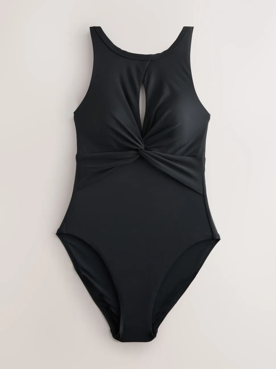 Noir - Maillot de bain à col montant avec trou de serrure et contrôle du ventre