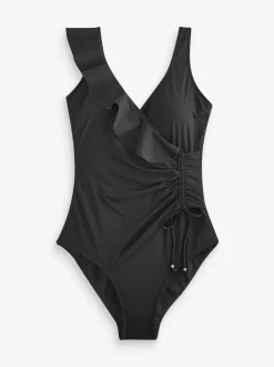 Noir - Maillot de bain gainant le ventre à volants