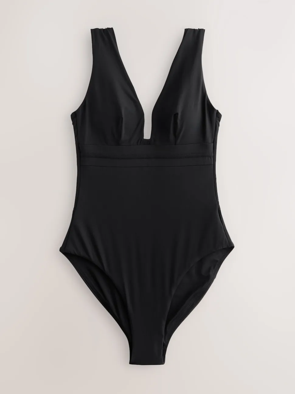 Noir - Maillot de bain plongeant et galbant avec contrôle du ventre