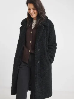 Noir - Manteau JD Williams boutonné en imitation peau de mouton