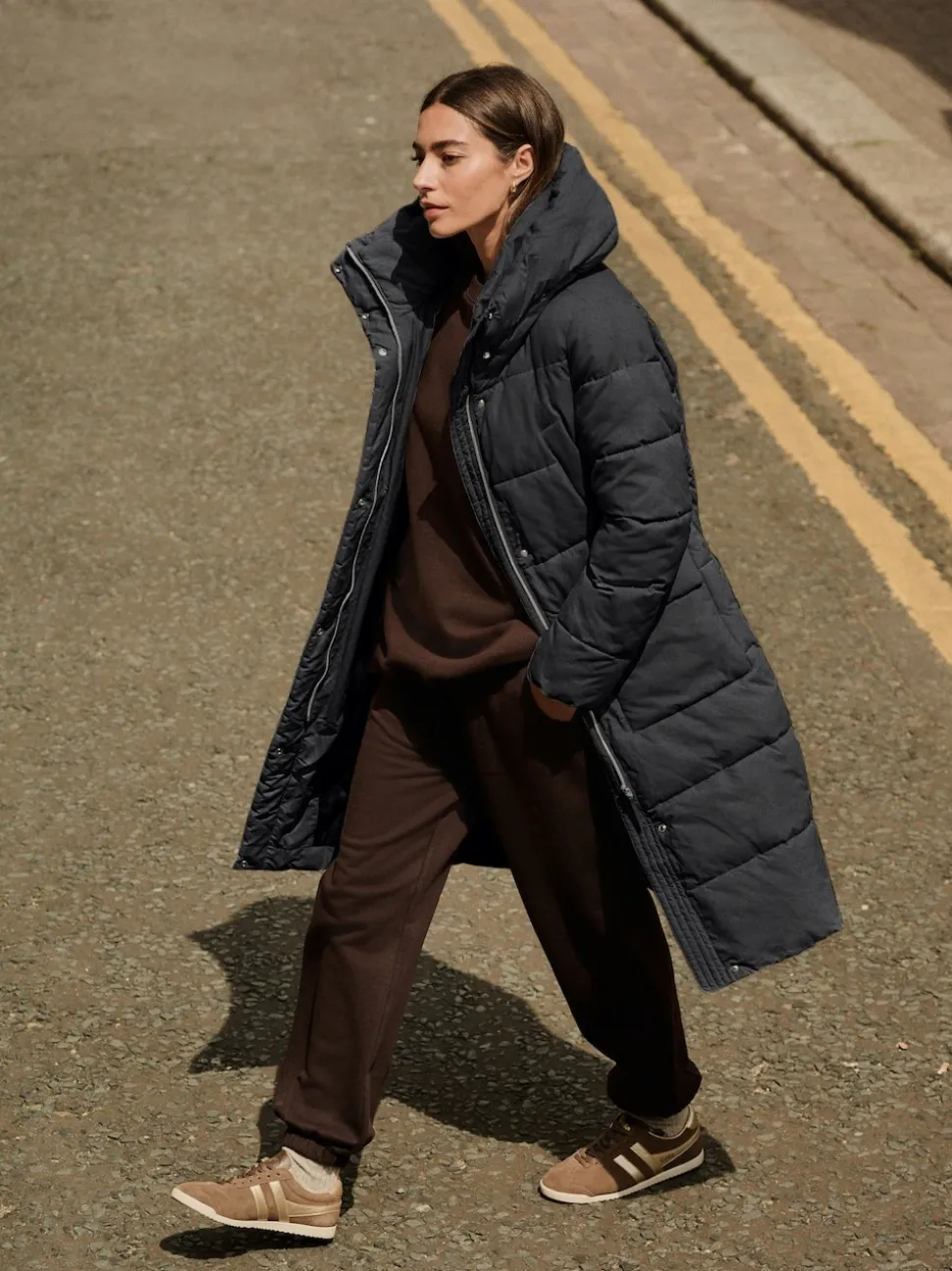 Noir - Manteau long matelassé à capuche résistant à la douche