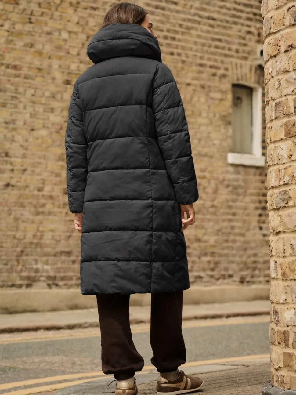 Noir - Manteau long matelassé à capuche résistant à la douche