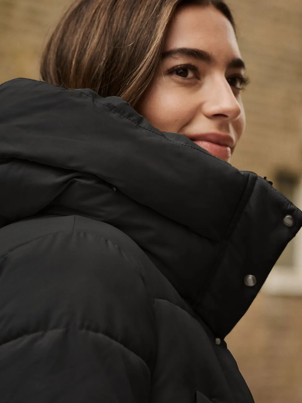 Noir - Manteau long matelassé à capuche résistant à la douche