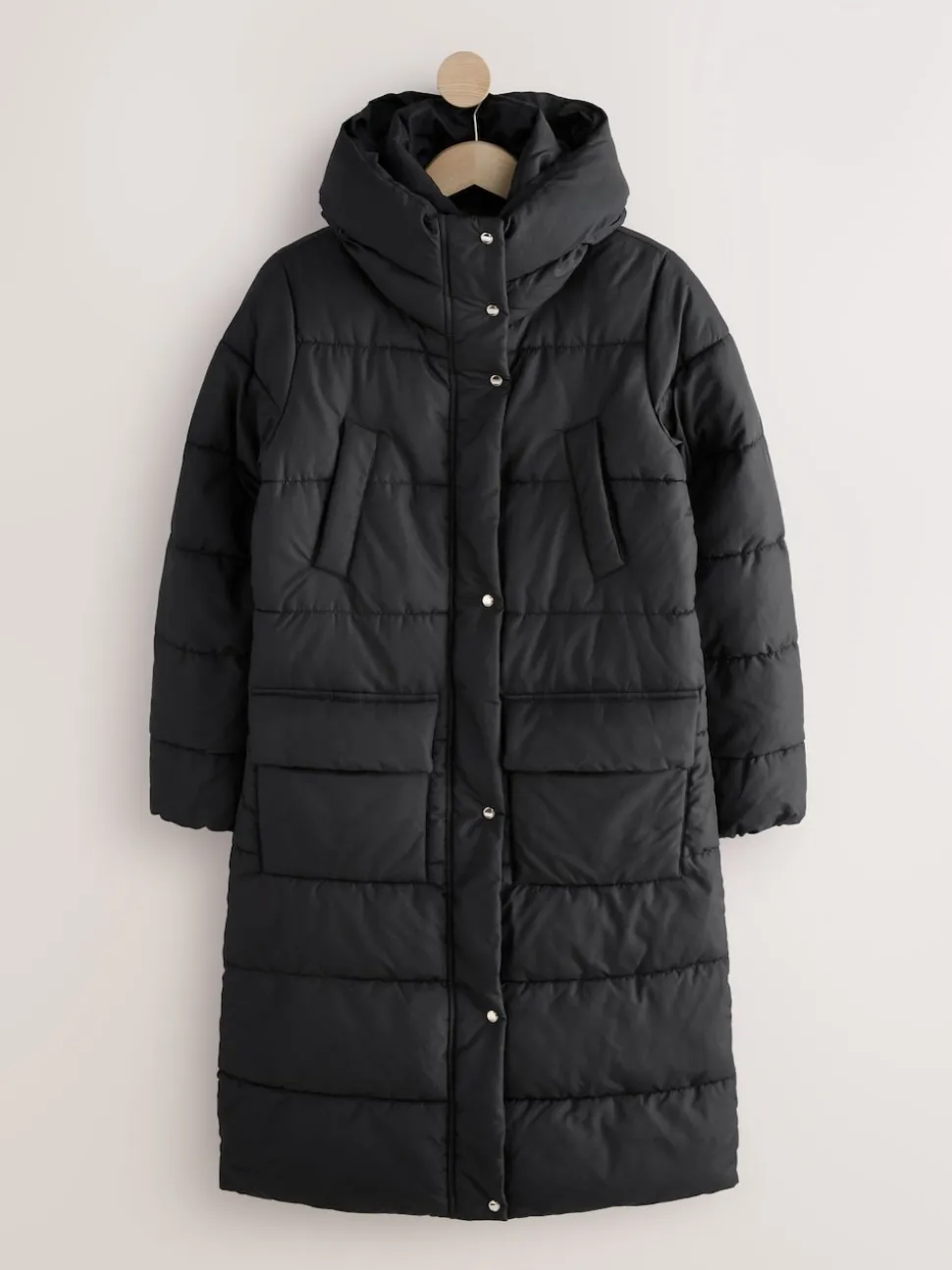 Noir - Manteau long matelassé à capuche résistant à la douche