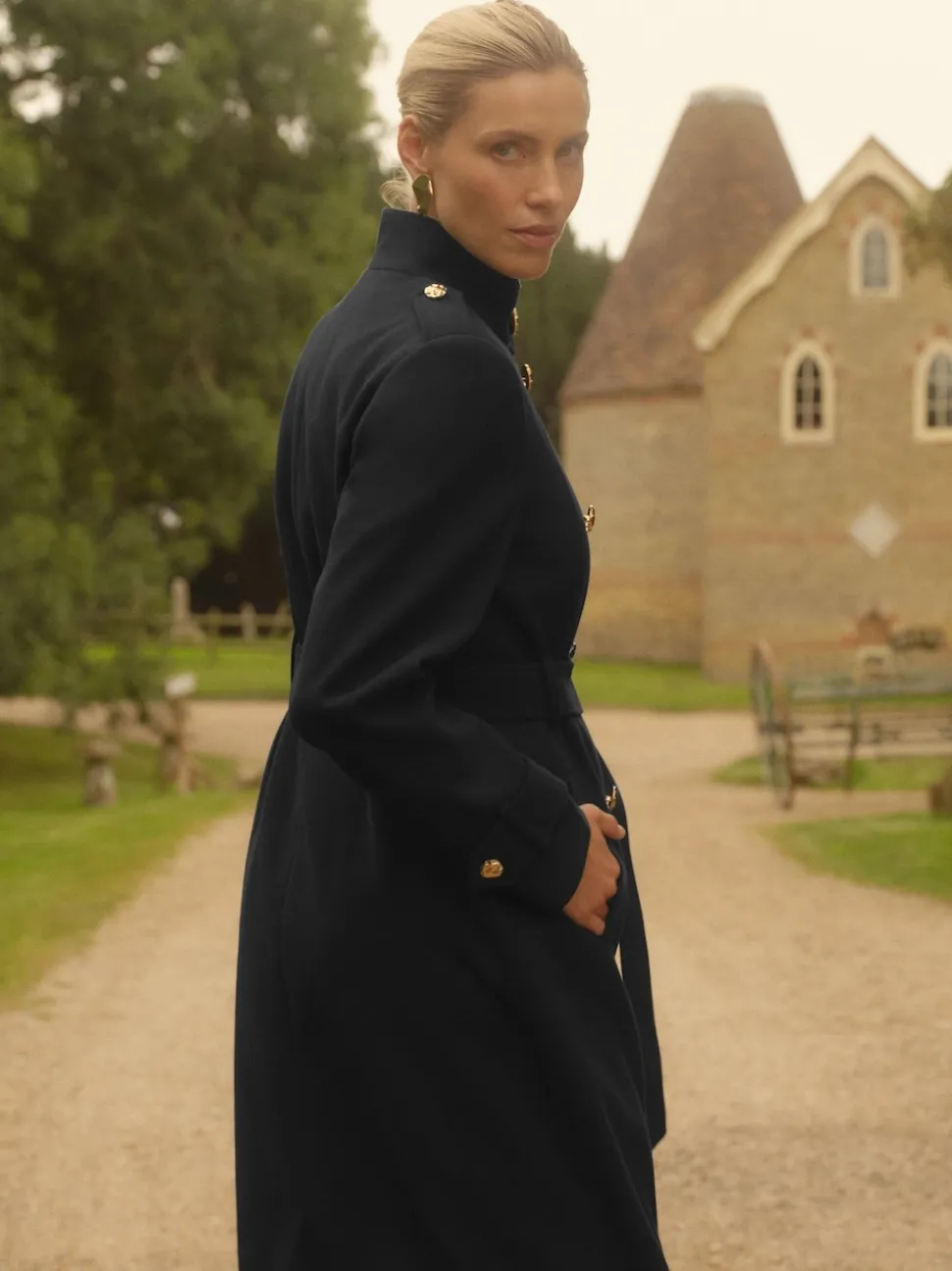 Noir - Manteau Love & Roses enveloppant à col cheminée