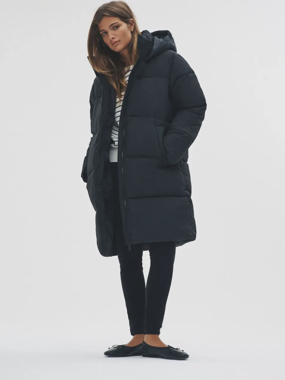 Noir - Manteau mi-long matelassé The Set long à capuche