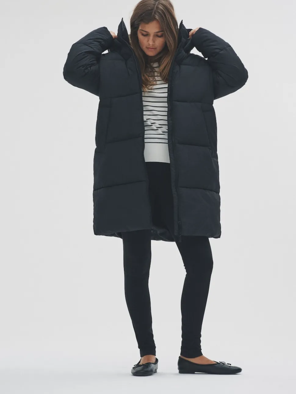 Noir - Manteau mi-long matelassé The Set long à capuche
