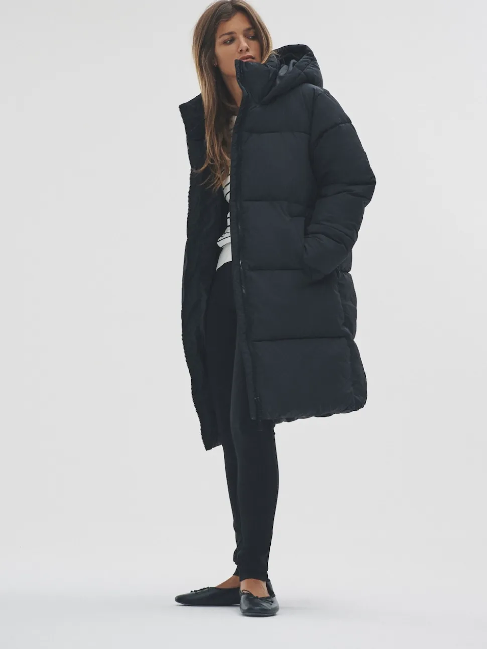 Noir - Manteau mi-long matelassé The Set long à capuche