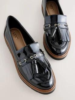 Noir - Mocassins épais vernissés à glands