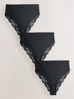 Noir - No VPL Lace Back Briefs 3 Pack