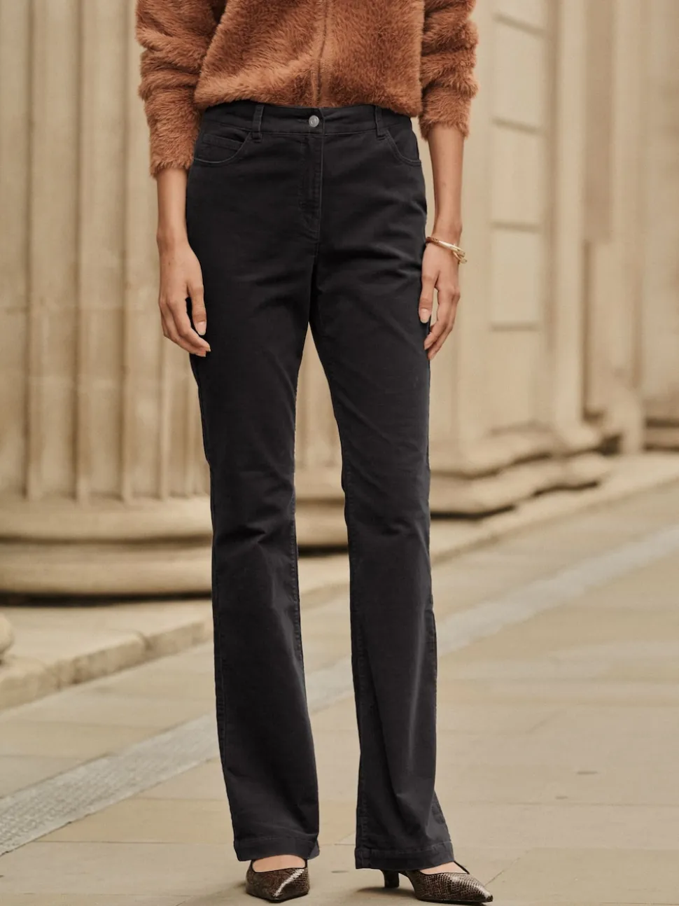 Noir - Pantalon bootcut en velours