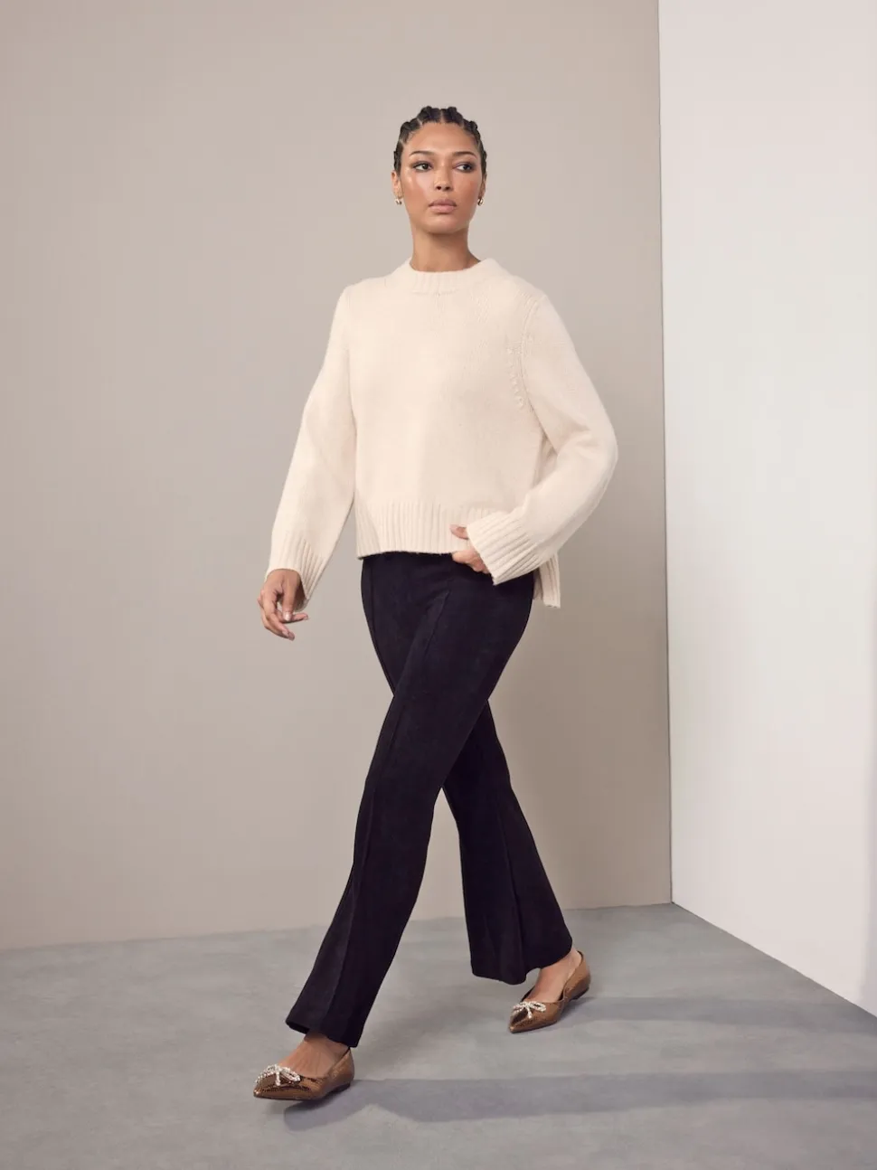 Noir - Pantalon bootcut en velours côtelé lissant