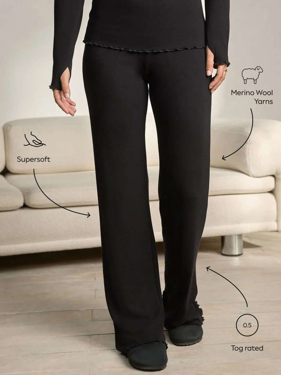 Noir - Pantalon en laine mérinos Premium Thermal Max Warmth
