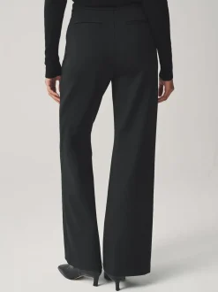 Noir - Pantalon large en Ponte avec boutons dorés