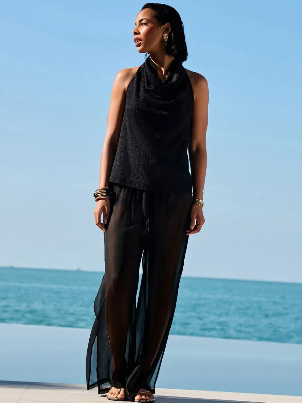 Noir - Pantalon large transparent Beach