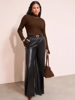 Noir - Pantalon élastique Friends Like These en similicuir