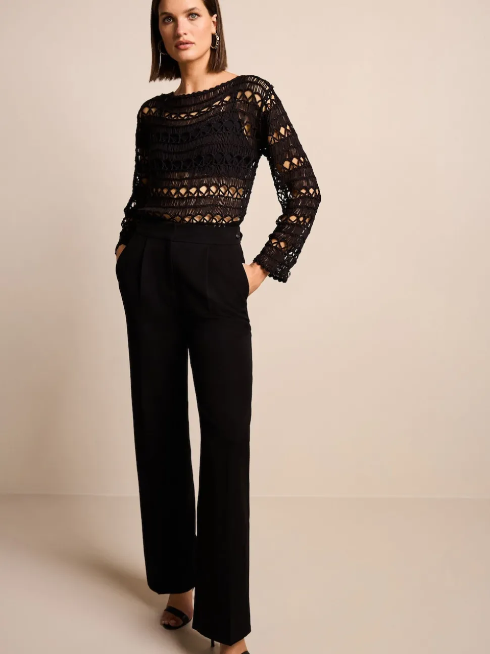 Noir - Pantalon sablier ajusté