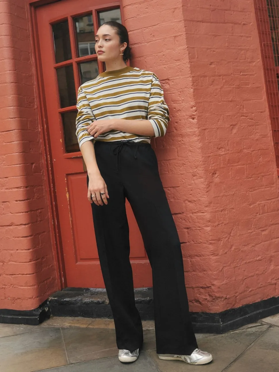 Noir - Pantalons amples à taille écharpe