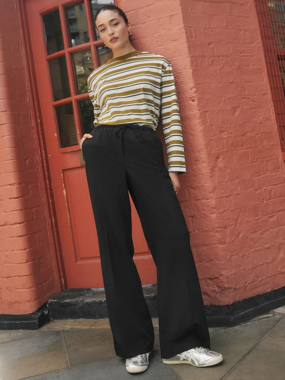 Noir - Pantalons amples à taille écharpe