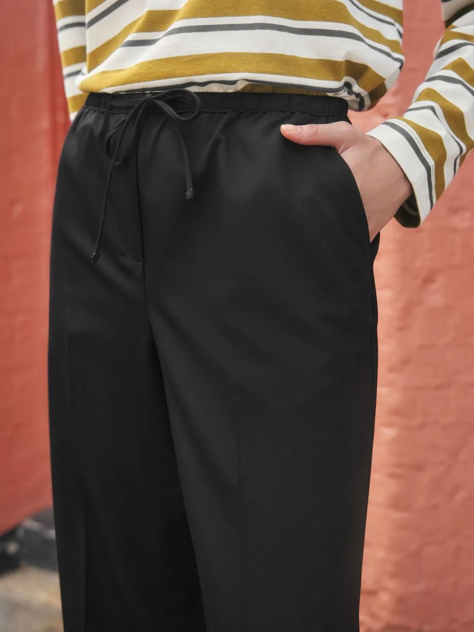 Noir - Pantalons amples à taille écharpe