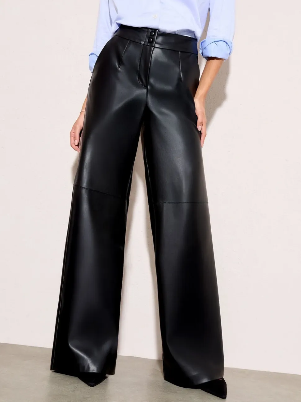 Noir - Pantalons amples habillés Friends Like These X Lucy Mecklenburgh en similicuir