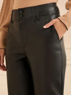 Noir - Pantalons Love & Roses Effet Cuir Coupe droite