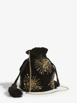 Noir - Pochette Love & Roses en velours avec ornements sequins