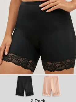 Noir / Praline Nude - Bermuda léger et galbant avec dos en dentelle pour le contrôle du ventre 2 Pack