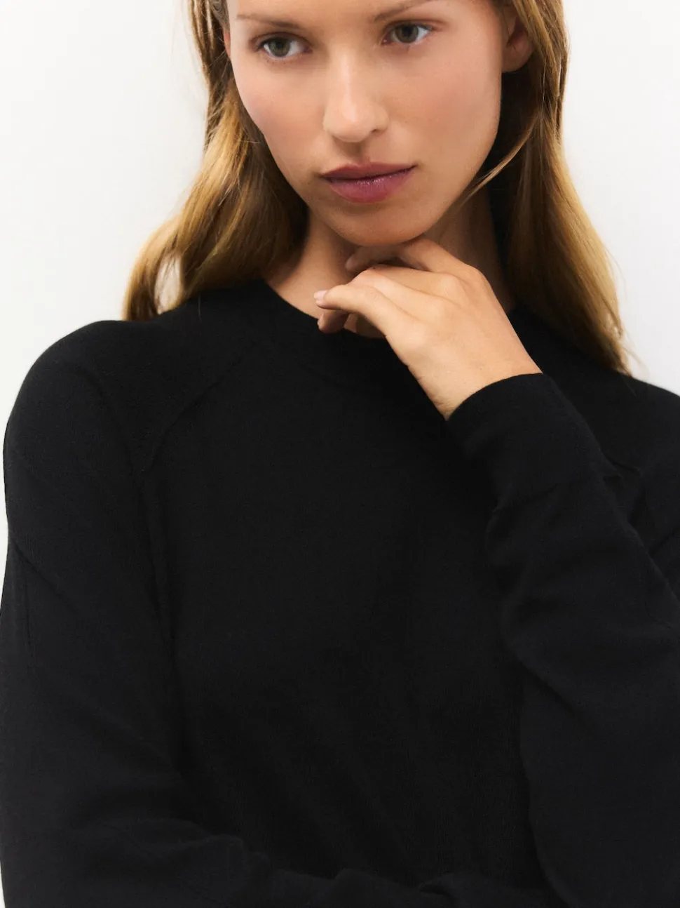 Noir - Pull col rond riche en coton au toucher doux