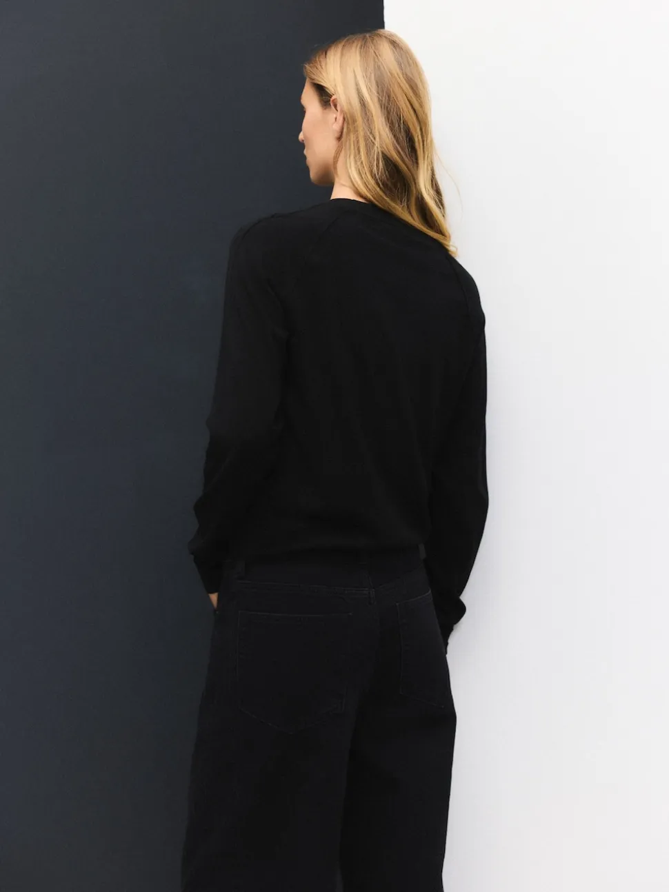 Noir - Pull col rond riche en coton au toucher doux