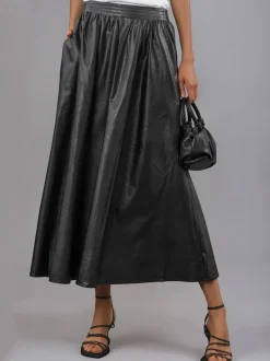Noir - Religion Sophie Maxi Jupe en similicuir avec poches