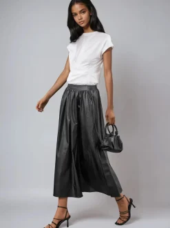 Noir - Religion Sophie Maxi Jupe en similicuir avec poches