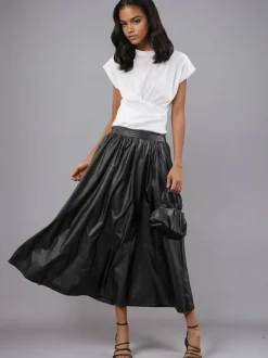 Noir - Religion Sophie Maxi Jupe en similicuir avec poches