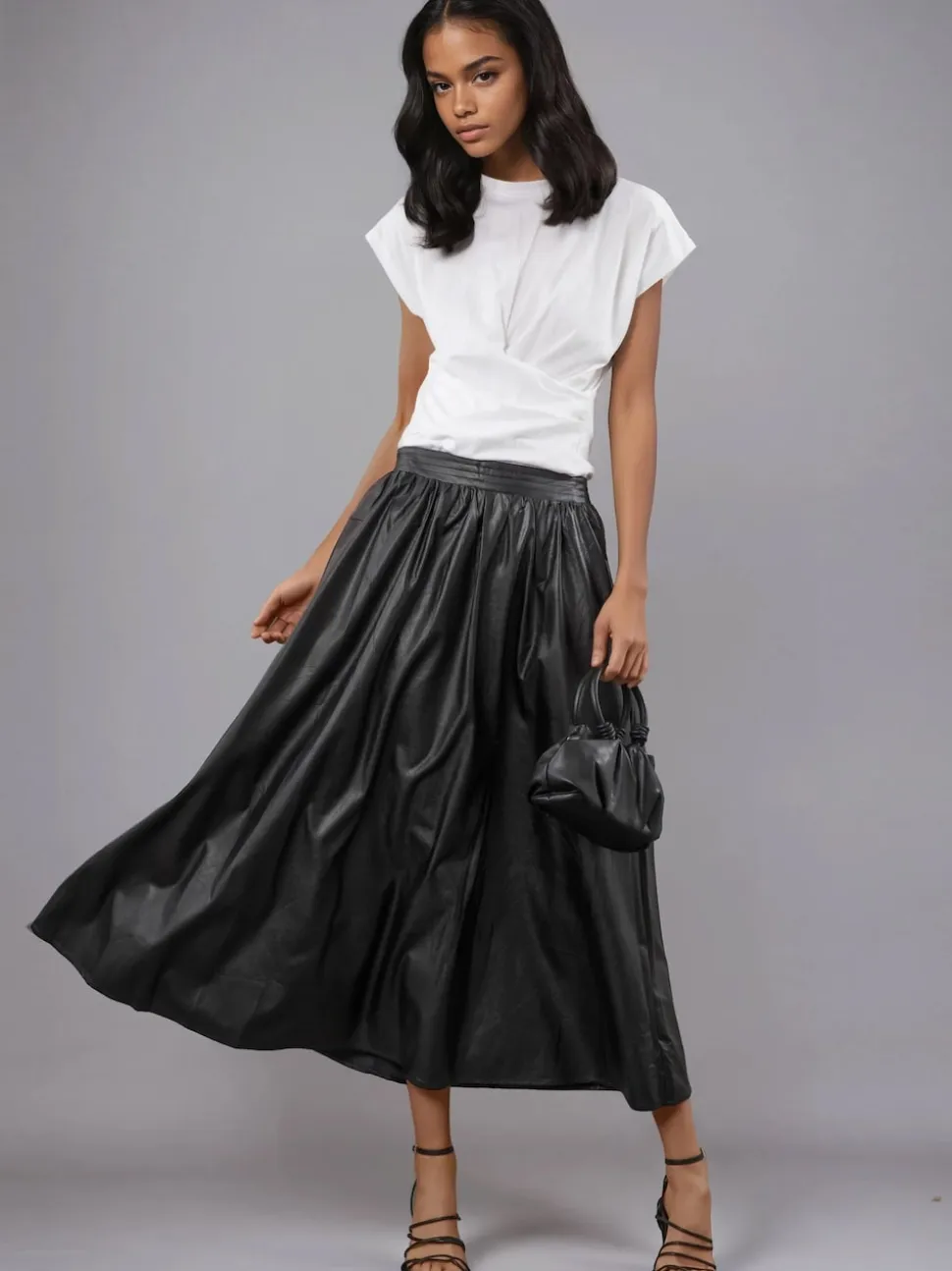 Noir - Religion Sophie Maxi Jupe en similicuir avec poches