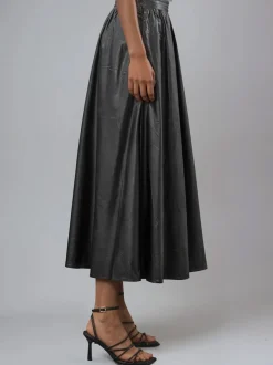 Noir - Religion Sophie Maxi Jupe en similicuir avec poches