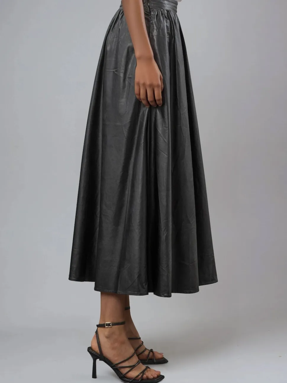 Noir - Religion Sophie Maxi Jupe en similicuir avec poches