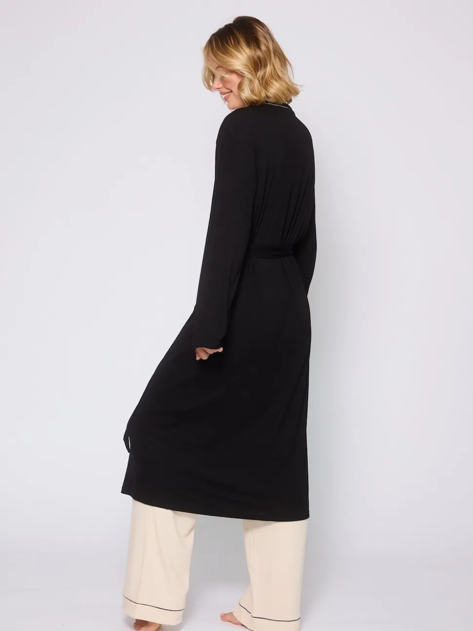 Noir - Robe de chambre Loungeable kimono côtelée