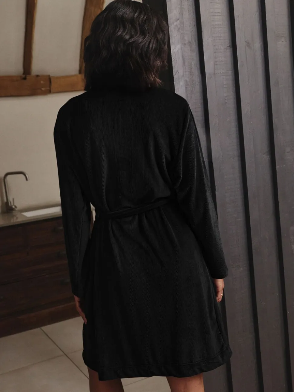 Noir - Robe de chambre Studio douillette en velours côtelé