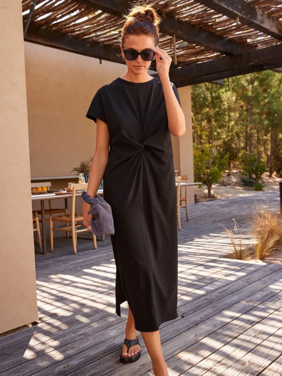 Noir - Robe d’été t-shirt à manches courtes torsadée